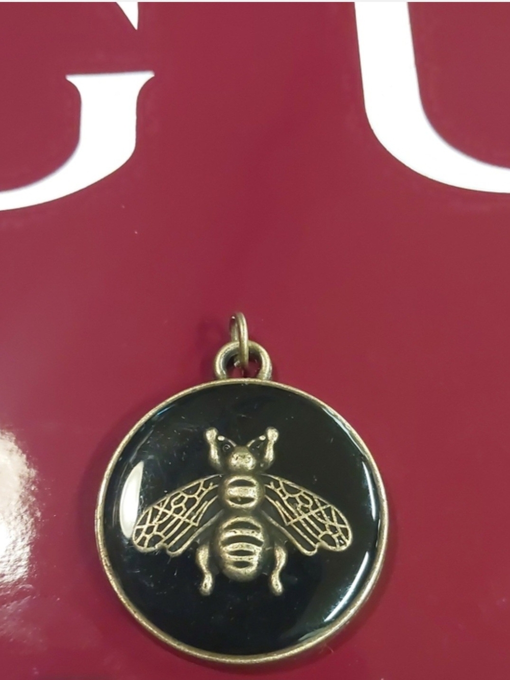 Gucci Black and Gold Bee Medallion Necklace Pendant